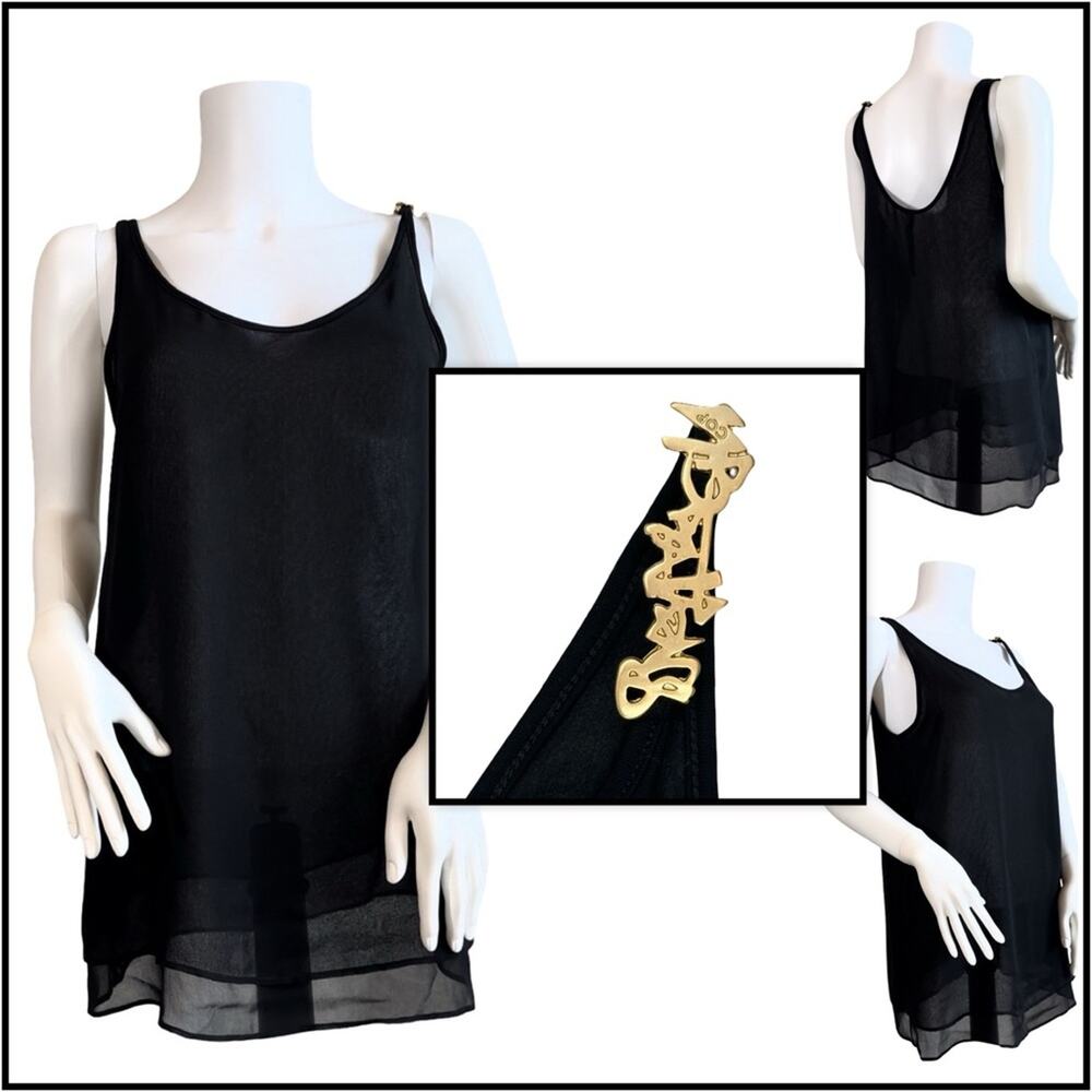 COP. COPINE Black Double Sheer Layer Poissy Top in Black SZ L (38) $298